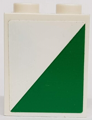 Lego Brick 1 x 2 x 2 with Inside Stud Holder with Green Triangle Pattern Model Left Side (Sticker) - Set 60022 / White
