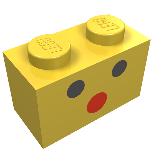 Lego Brick 1 x 2 with Red / Black Three-Dot Face Print / Yellow
