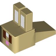 Lego Animal Body Part, Rabbit Head Blocky with White Ears, Reddish Brown Eyes and Pink Nose Print / Tan