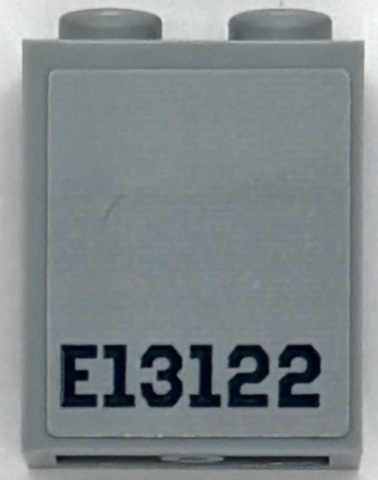 Lego Panel 1 x 2 x 2 with Side Supports - Hollow Studs with Dark Bluish Gray 'E13122' Pattern (Sticker) - Set 76294 / Light Bluish Gray