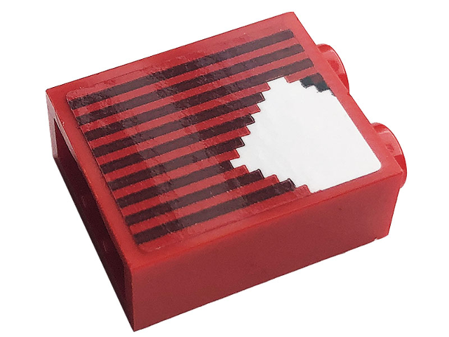 Lego Brick 1 x 2 x 2 with Inside Stud Holder with Gray Stripes and White Stripe Small Pattern (Sticker) - Set 10272 / Red