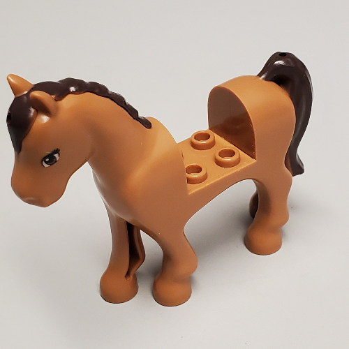 Lego Animal, Horse with 2 x 2 Cutout, Brown Eyes, Dark Brown Mane and Tail Print / Medium Nougat