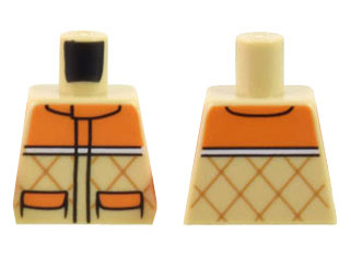 Lego Torso Orange Quilted Vest with 2 Pockets and White Stripe Pattern / Tan