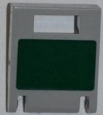 Lego Container, Box 2 x 2 x 2 Door with Slot with Dark Green Rectangle Pattern (Sticker) - Set 8097 / Light Bluish Gray