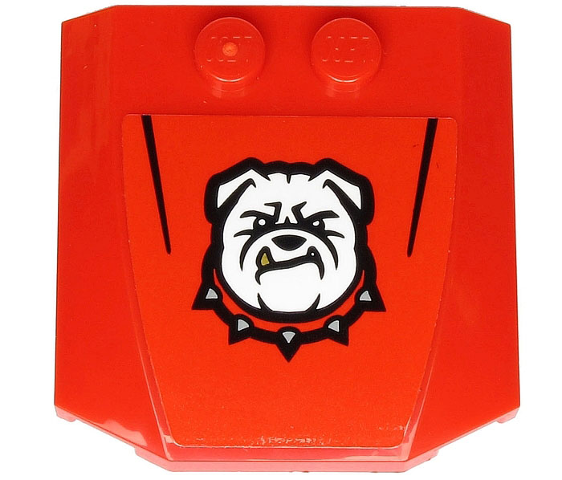 Lego Wedge 4 x 4 x 2/3 Triple Curved with White Bulldog with Spiked Collar and Black Stripes on Red Background Pattern (Sticker) - Set 60243