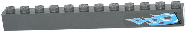 Lego Brick 1 x 12 with Dark Azure and White Flame Pattern on Right (Sticker) - Set 70129