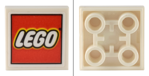Lego Tile, Modified 2 x 2 Inverted with LEGO Logo on White Background Pattern (Sticker) - Set 80036 / White