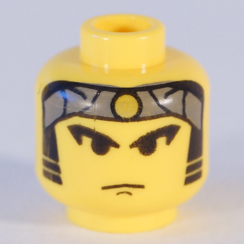 Lego Minifig Head Ninja, Male Gray Bandana with Gold Dot, Eyebrows, Sideburns Print [Blocked Open Stud] / Yellow