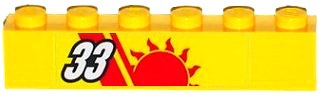 Lego Brick 1 x 6 with White '33', Red Stripes and Sun Pattern Model Right Side (Sticker) - Set 60082 / Yellow