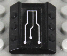 Lego Brick, Modified 2 x 2 No Studs, Sloped with 6 Side Pistons Raised with Silver Exo-Force Circuitry Pattern (Sticker) - Set 7713