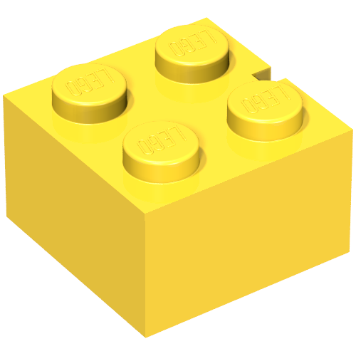 Lego Brick 2 x 2 without Bottom Tubes, Slotted (with 1 slot) / Yellow