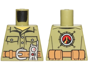 Lego Torso Volcano Explorer Shirt with Belt and Radio Front, Volcano Logo Back Pattern / Olive Green