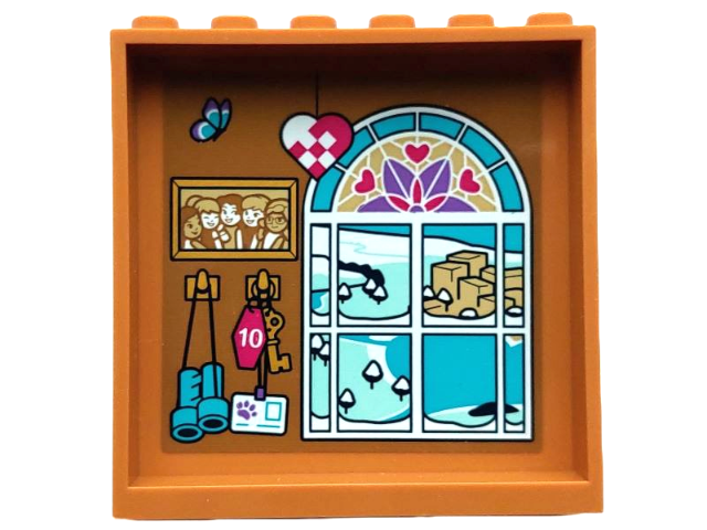 Lego Panel 1 x 6 x 5 with Friends Painting, Hooks with Accessories, Hearts, and Stained Glass Window with Winter View Pattern (Sticker) - Set 4002022