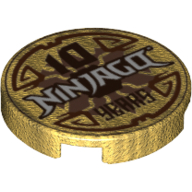 Lego Tile Round 2 x 2 with 'Ninjago 10 Years' Print / Pearl Gold