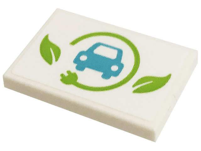 Lego Tile 2 x 3 with Medium Azure Car, Lime Leaves and Power Plug Pattern (Sticker) - Set 41443