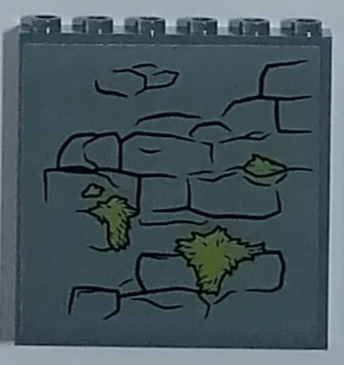 Lego Panel 1 x 6 x 5 with Stone Wall and Green Moss Pattern (Sticker) - Set 75947 / Dark Bluish Gray