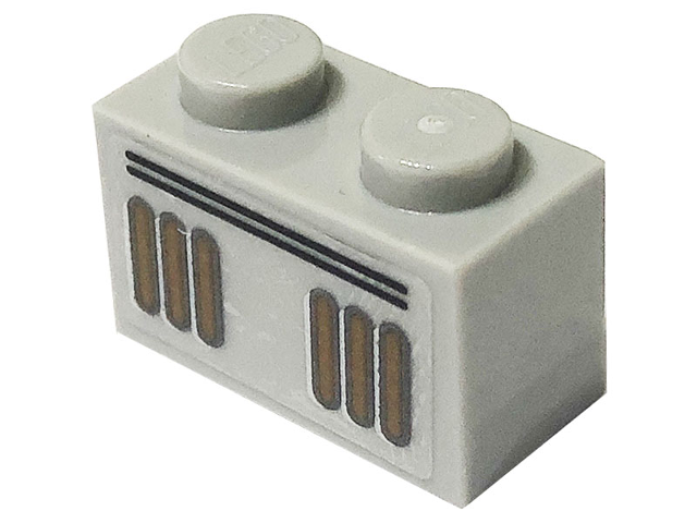 Lego Brick 1 x 2 with Black Lines and Dark Orange Stripes Pattern (Sticker) - Set 75310 / Light Bluish Gray