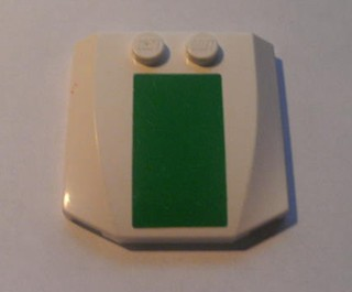 Lego Wedge 4 x 4 x 2/3 Triple Curved with Green Thick Stripe Pattern (Sticker) - Sticker Width 13mm - Set 7236-1 / White