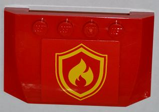 Lego Wedge 4 x 6 x 2/3 Triple Curved with Yellow and Red Fire Logo Badge Pattern (Sticker) - Set 4208