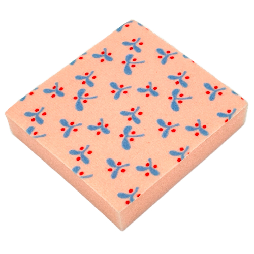 Lego Scala, Pillow / Cushion 7 x 7 with Blue Leaves and Red Berries Print / Light Salmon