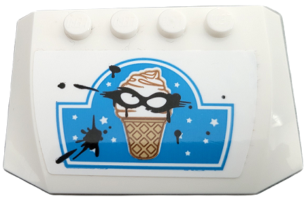 Lego Wedge 4 x 6 x 2/3 Triple Curved with Stars and Ice Cream Cone with Black Mask and Splotches on Dark Azure Background Pattern (Sticker) - Set 60314 / White