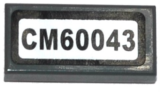 Lego Tile 1 x 2 with Black 'CM60043' Pattern (Sticker) - Set 60043