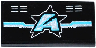 Lego Tile 2 x 4 with Silver and Medium Azure Circuitry, Vents and Ultra Agents Logo Pattern (Sticker) - Set 70173 / Black