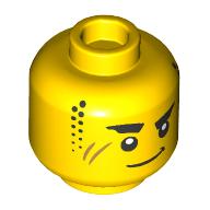 Lego Minifig Head Arin, Thick Raised Eyebrows, Smirk, Stubbles print / Yellow