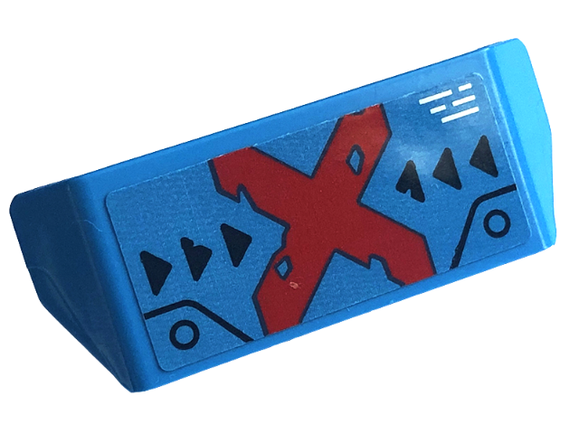 Lego Vehicle, Spoiler with Bar Handle with Red Letter X, White Lines, and Black Triangles and Circles Pattern (Sticker) - Set 71775