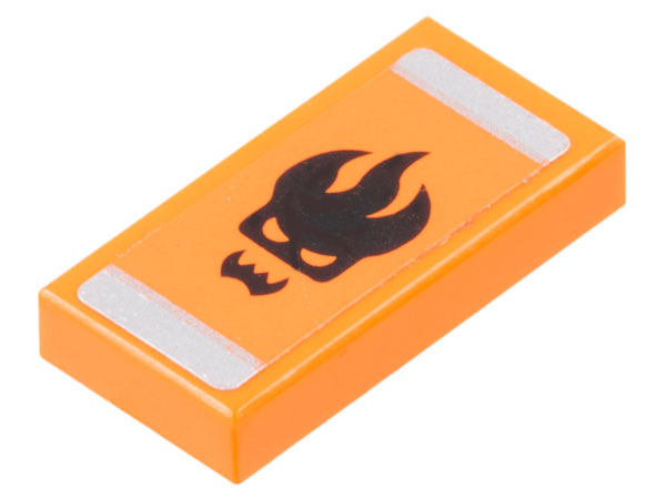 Lego Tile 1 x 2 with Agents Dr. Inferno Logo and Silver Ends Pattern (Sticker) - Set 8630 / Orange