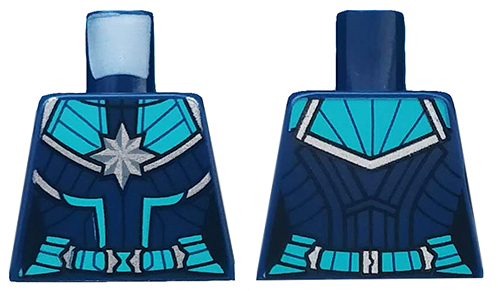 Lego Torso Female Outline, Suit with Silver Star and Dark Turquoise Panels and Belt Pattern / Dark Blue