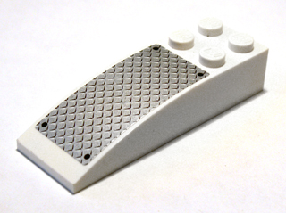 Lego Slope, Curved 6 x 2 with Black Rivets on Silver Tread Plate Large Pattern (Sticker) - Set 7206 / White