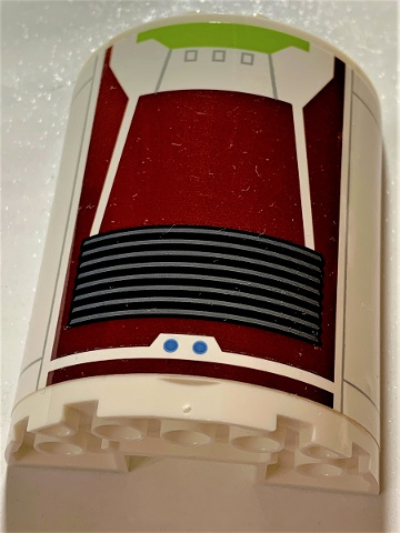 Lego Cylinder Half 3 x 6 x 6 with 1 x 2 Cutout with SW Dark Red and Lime Spaceship Engine with Vents Pattern (Sticker) - Set 75191