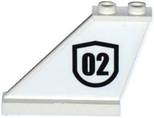 Lego Tail 4 x 1 x 3 with Black '02' Badge Outlined Pattern on Left Side (Sticker) - Set 60129 / White