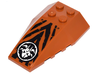 Lego Wedge 6 x 4 Triple Curved with White Chima Mammoth and Black Tiger Stripes Pattern (Sticker) - Set 70146 / Dark Orange