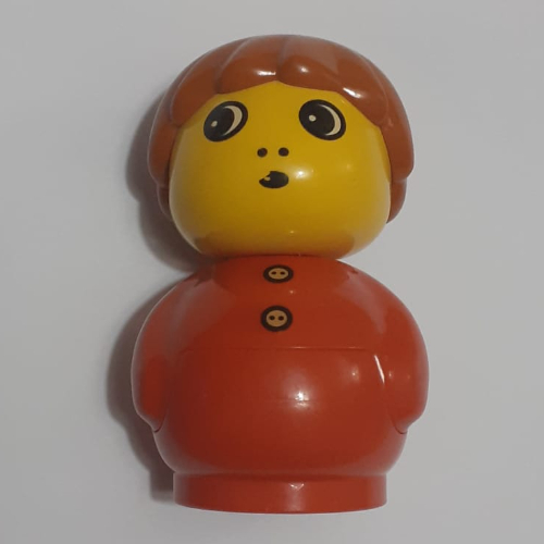 Lego Primo Figure Boy with Red Base, Buttons Print, Dark Orange Hair / Red