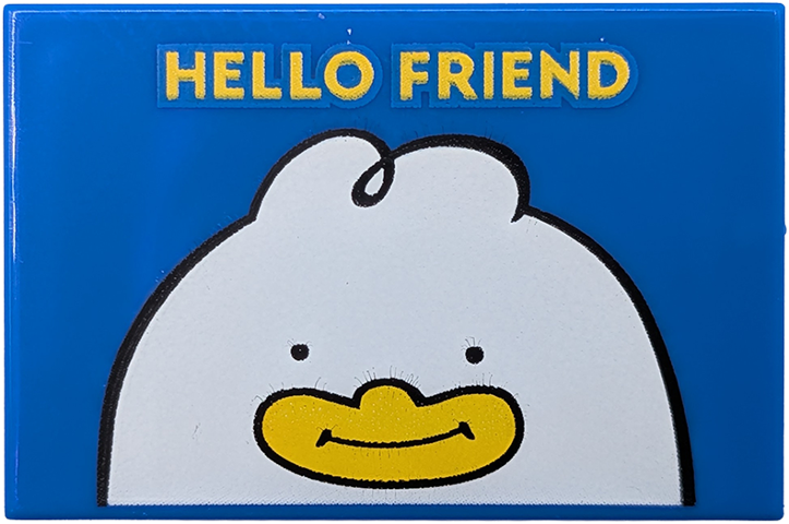 Lego Tile 2 x 3 with 'HELLO FRIEND' and White Bird with Yellow Mouth Pattern