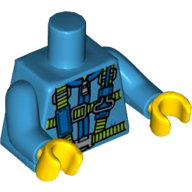 Lego Torso Jumpsuit, Blue and Lime Parachute Harness Straps and Silver Buckles Print, Dark Azure Arms, Yellow Hands / Dark Azure