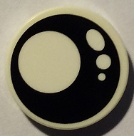 Lego Tile, Round 2 x 2 with Bottom Stud Holder with Black Eye with White Pupil and 3 White Circles Pattern Model Left Side (Sticker) - Set 40234