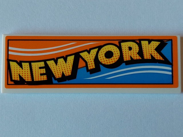 Lego Tile 2 x 6 with 'NEW YORK' Wave on Blue and Orange Background Pattern (Sticker) - Set 40519