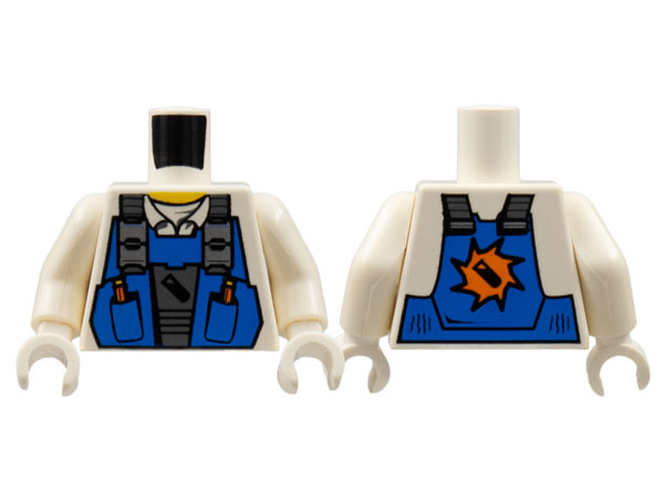 Lego Torso Power Miners Blue Vest over Shirt with Collar Pattern / White Arms / White Hands