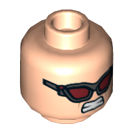 Lego Minifig Head Hawkeye, Reddish Brown Eyebrows, Stern Expression / Dark Red Goggles (Glasses), Clenched Teeth Print / Light Nougat