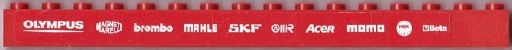Lego Brick 1 x 16 with White 'OLYMPUS', 'MAGNETI MARELLI', 'brembo', 'MAHLE', 'SKF', 'ACER', 'MOMO', 'NGK' and 'Beta' Pattern (Sticker) - Set 8654