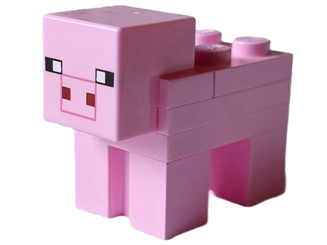 Lego Minecraft Pig (2 x 2 Plate, Plain Snout with Dark Pink Outline) - Brick Built