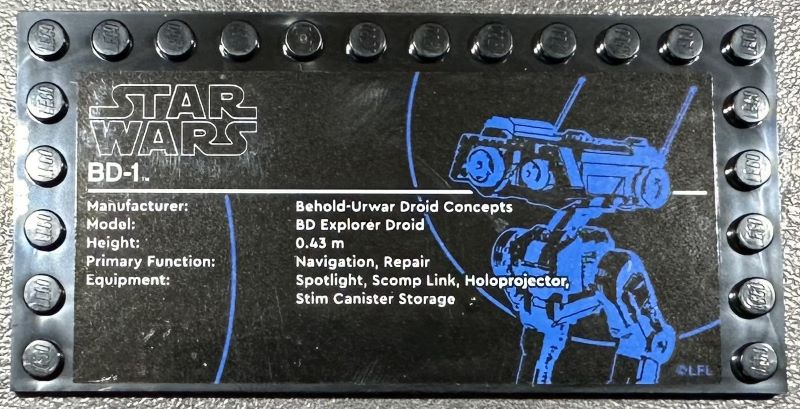 Lego Tile, Modified 6 x 12 with Studs on Edges with Star Wars Logo and 'BD-1' Pattern (Sticker) - Set 75335