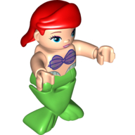 Lego Duplo Figure with Hair Swept Right Red, Green Mermaid Legs (Ariel) / Light Nougat