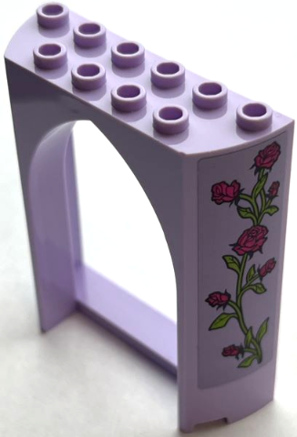 Lego Panel 2 x 6 x 6 with Pointed Arch with Holographic Magenta Roses with Lime Stems and Leaves Pattern on Both Sides (Stickers) - Set 41162