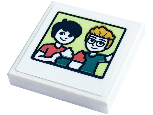 Lego Tile 2 x 2 with Picture of 2 Boys with Cupcakes Pattern (Sticker) - Set 41754 / White
