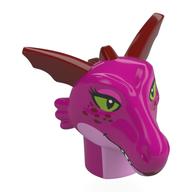 Lego Head Special, Dragon with Dark Red Ears, Spikes pattern, Bright Pink Neck, Olive Green Eyes print