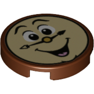 Lego Tile Round 2 x 2 with Clock Face print (Cogsworth) / Reddish Brown